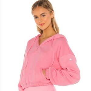 Alo yoga stadium half zip cropped hoodie macaron pink
